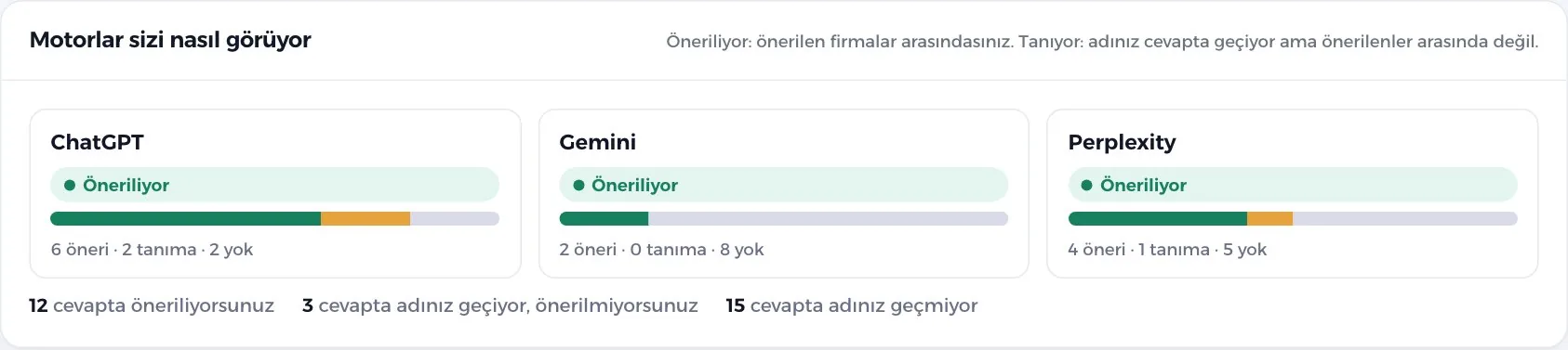 Motorlar sizi nasıl görüyor: her motor için öneri, tanıma ve yok sayıları